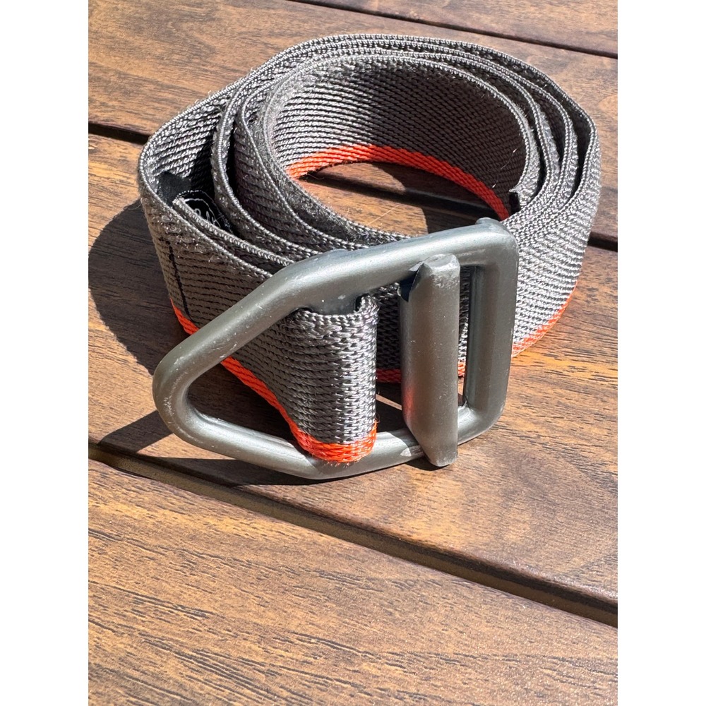 Bison Designs Mens Medium Webbing Belt Grey Orange Stripe D-Ring Buckle USA Made